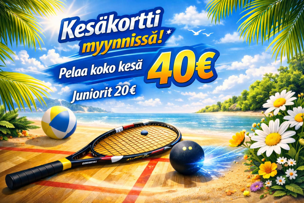 Kesäkortti 40€ - pelaa koko kesä läpi. KivenlahtiSquash on auki koko kesän.